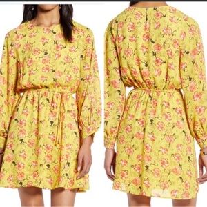 Yellow floral country western dress with long sleeve fall color pop spring dress